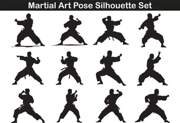 Martial Art Poses Silhouette Vector Illustration