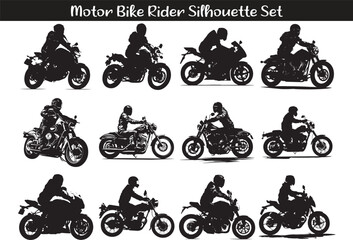 Motor Cycle Rider Poses Silhouette Vector Illustration