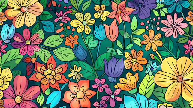 Spring nature doodle background image. Drawing in the theme of spring and flowers