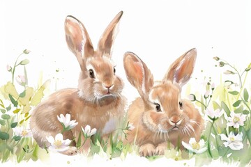Obraz premium A cute image of two rabbits sitting side by side. Perfect for animal lovers and Easter themes