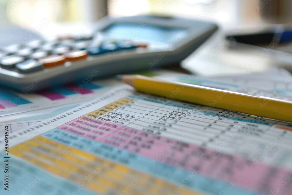 Poster Calculator and pencil on a desk, suitable for business concepts