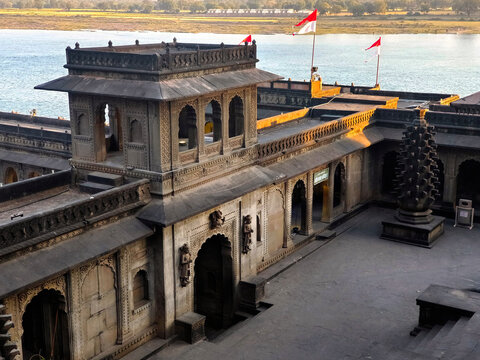 Maheshwar, Madhya Pradesh, India, 24 Feb 2024, Beautiful carvings and sculptures on the wall of Maheshwar temple, sculptures Ahilyabai temple Maheshwar India.