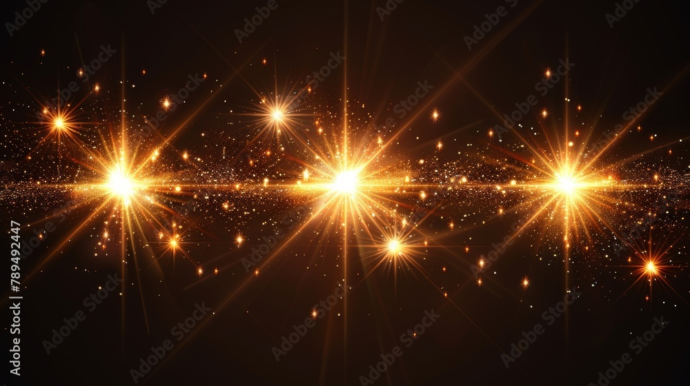 Aufkleber Flash. Realistic flares. Glowing effects. The light from a camera lens or the reflection of sunlight in space. Stars in space. Isolated glints set. Sparkle glares. Modern shimmers.