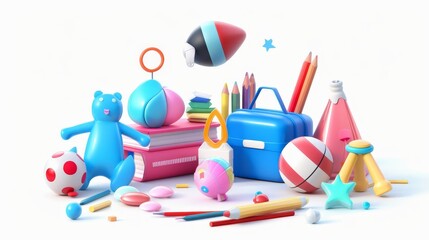With school items and elements. Space imagination. Background and poster or promotion for back to school - obrazy, fototapety, plakaty