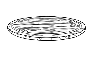 Vector hand drawn line art sketchy illustration of wooden round cutting board
