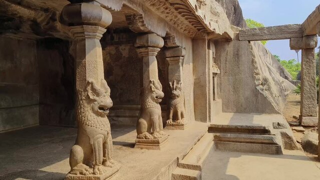 Exclusive Monolithic Rock Carved- Ramanuja Mandapam is UNESCO's World Heritage Site located at Mamallapuram or Mahabalipuram in Tamil Nadu, South India. Very ancient place in the world.
