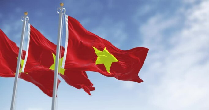 Close up view of the Vietnam national flag waving in the wind