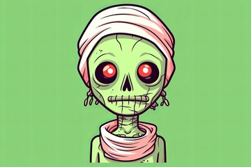 A cartoon illustration of a green zombie wearing a white turban