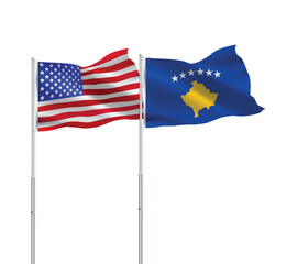 American and Kosovo flags together.USA,Kosovo flags on pole
