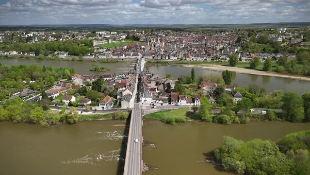 Aerial View of La Charit&eacute;-sur-Loire, Ni&egrave;vre, France