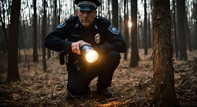 Police officer with a flashlight.