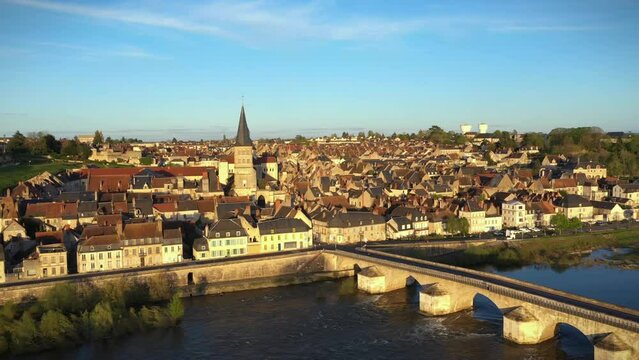 Aerial View of La Charit&eacute;-sur-Loire, Ni&egrave;vre, France