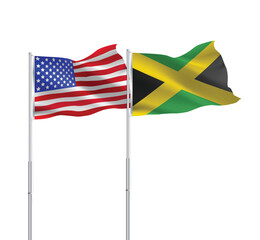 American and Jamaican flags together.USA,Jamaica flags on pole