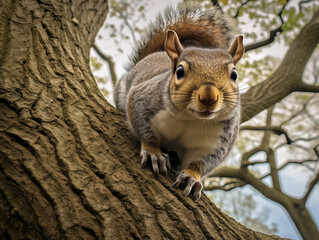 squirrel sitting on a tree - obrazy, fototapety, plakaty