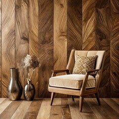 A premium setting adorned with luxury wooden texture wallpaper, taste in interior decor aesthetics
 - obrazy, fototapety, plakaty
