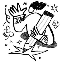 Content writer png conceptual sketchy doodle character, transparent background