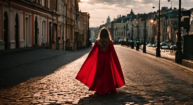 Woman with superhero cape.