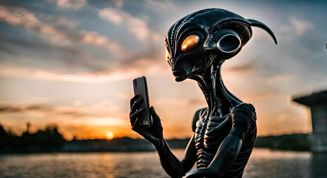 Alien using cell phone.