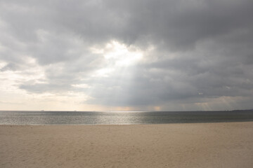 Baltic Sea coast in cloudy weather in Sopot, Poland