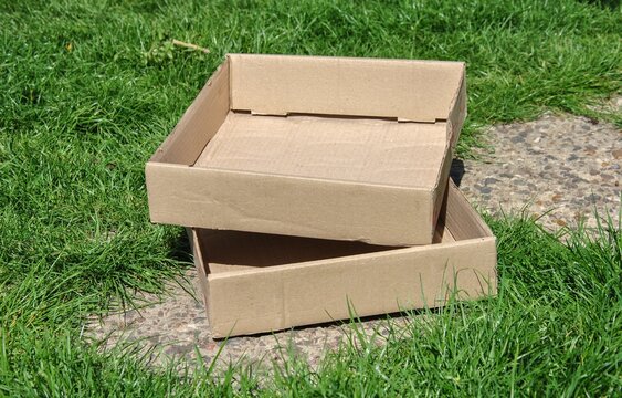 empty cardboard boxes on the path in the garden