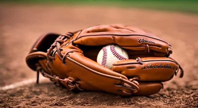 Baseball glove with the ball.