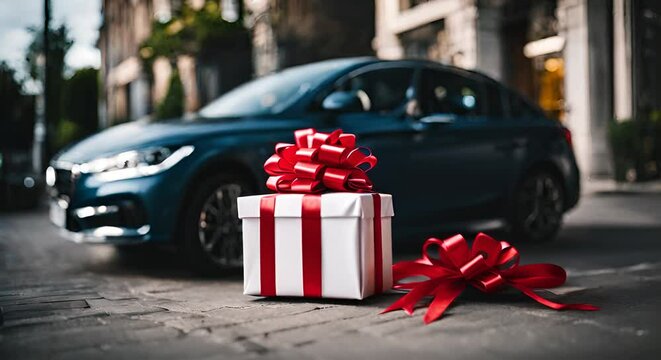 Gift next to a car.
