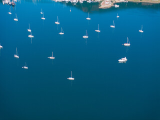 Symmetrical Boats in the Fethiye Marina Drone Photo, Fethiye Mugla, Turkiye (Turkey)