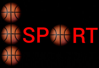 The word sport embedded in an image with balls