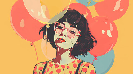 Girl with balloons. Illustration