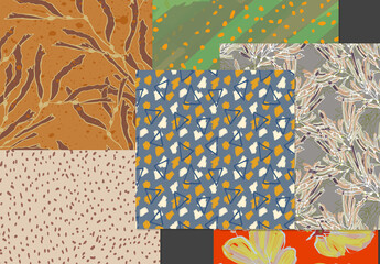 Seamless Pattern Set with Hand Drawn Floral Elements
