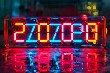 Digital Display of PM Military Time in Bold Neon Glow - 21:00 Hours