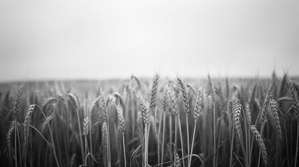 Black and white photography of the field of wheat and sky. Landscapes photography