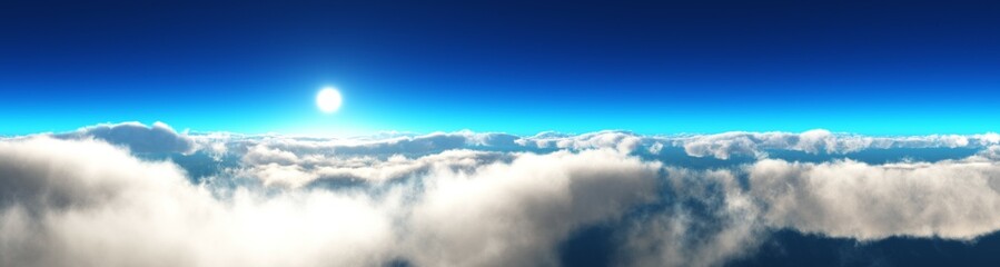 Clouds, panoramic view of clouds from above at sunset, 3D rendering - 789499688