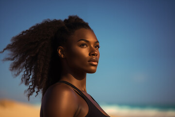 Minimalist Beach Volleyball: Close-Up of Black Woman