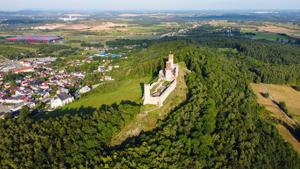 aerial pictures made with a dji mini 4 pro drone over Chęciny Castle, Poland.