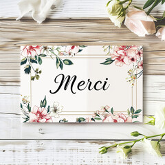Elegant thank you card on soft floral background.