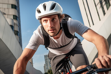 Urban Cycling: Close-Up of White Male Cyclist