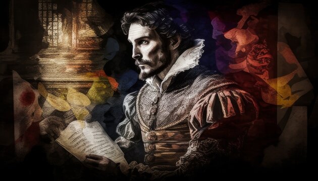 The Shakespearean Soliloquy, Amidst the grandeur of a Renaissance-era castle, an actor delivers a stirring Shakespearean soliloquy. Generated AI.