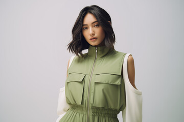 Asian Female Model on Solid Color Background