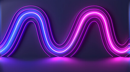 Vibrant Neon Light Waves in Purple and Blue - obrazy, fototapety, plakaty