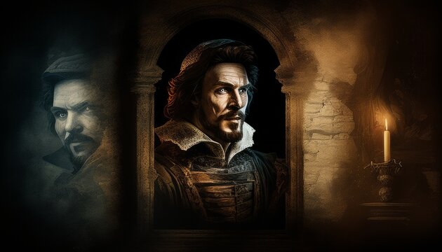 The Shakespearean Soliloquy, Amidst the grandeur of a Renaissance-era castle, an actor delivers a stirring Shakespearean soliloquy. Generated AI.