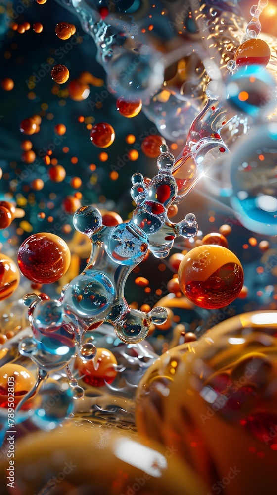 Poster insulin molecule as a surreal focal point in a composition merging fantasy and science fiction