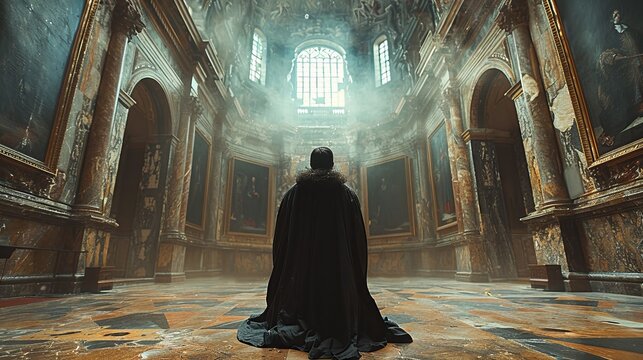 The Shakespearean Soliloquy, Amidst the grandeur of a Renaissance-era castle, an actor delivers a stirring Shakespearean soliloquy. Generated AI.