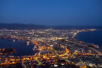 Top view. of Mt.HAKODATE ,The most beautiful cityscape in Japan with a lot of light.