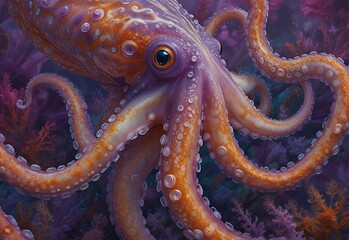 Octopus in the blue ocean. Underwater wonder