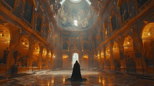 The Shakespearean Soliloquy, Amidst the grandeur of a Renaissance-era castle, an actor delivers a stirring Shakespearean soliloquy. Generated AI.