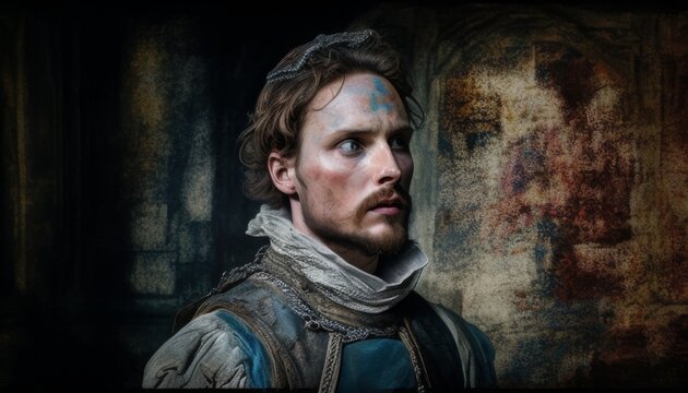 The Shakespearean Soliloquy, Amidst the grandeur of a Renaissance-era castle, an actor delivers a stirring Shakespearean soliloquy. Generated AI.