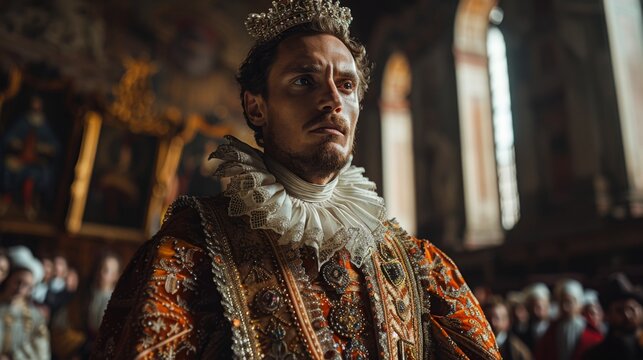 The Shakespearean Soliloquy, Amidst the grandeur of a Renaissance-era castle, an actor delivers a stirring Shakespearean soliloquy. Generated AI.