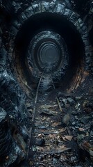 Fototapeta na wymiar Labyrinthine Tunnels of an Abandoned Mine Shrouded in Darkness