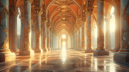 Majestic Nave of a Heavenly Abbey,Columns Reaching Skyward in Contemplative Silence
